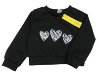Černá crop oversize mikina se srdíčky Shein