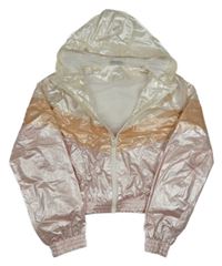 Perleťovo-růžovo-bronzová šusťáková lesklá crop bunda s kapucí Ergeenomixx