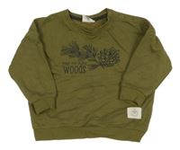 Khaki oversize mikina se šiškou a nápisy a žaludy so cute