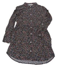 Černo-růžové vzorované lehké šaty s límečkem H&M