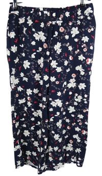 Dámské tmavomodré květované culottes kalhoty Bonprix 
