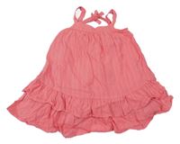 Korálové pruhované plátěné šaty s volánky Old Navy