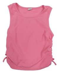 Neonově růžový žebrovaný crop top se stahováním Shein