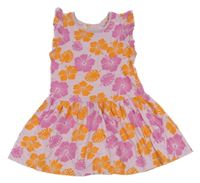 Světlerůžové bavlněné šaty s květy Primark