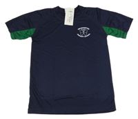 Nové - tmavomodro/zelený sportovní dres s motýlkem a nápisy 