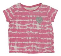Růžovo-bílé batikované tričko se stříbrným srdcem Primark