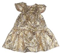 Světlerůžovo-zlaté vzorované slavnostní midi šaty H&M