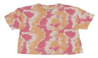 Bílo-růžovo-meruňkové batikované crop tričko Primark