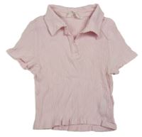Světlerůžové žebrované crop tričko s límečkem H&M