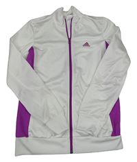 Bílo-fuchsiová sportovní propínací mikina s logem Adidas