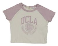 Bílo-světlefialové žebrované crop tričko s nápisem H&M