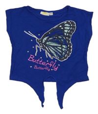 Safírové crop tričko s motýlem Kids