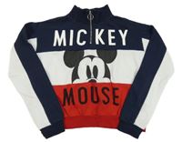 Tmavomodro-bílo-červená crop mikina s Mickeym a stojáčkem H&M