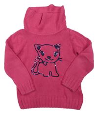 Tmavorůžový svetrový rolák s kočkou z flitrů Kids
