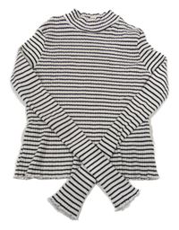 Bílo-černé pruhované žebrované crop triko H&M