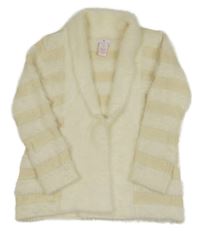 Smetanový pruhovaný svetrový chlupatý cardigan 