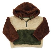 Béžovo-khaki-hnědá plyšová mikina s kapucí Dunnes