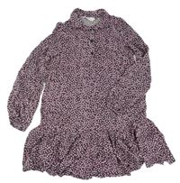 Černo-růžové kytičkované košilové šaty H&M