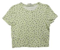 Světlezelené crop tričko s kytičkami H&M