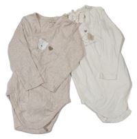 Nové - 2x body - Béžové melírované zavinovací body s medvědem + smetanové Lupilu