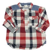 Vínovo-bílo-tmavomodro/červená kostkovaná polokošile H&M