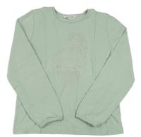 Světleolivová slabá mikina s jednorožcem H&M
