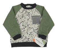 Nové - Světlešedo-khaki mikina se skvrnami a pruhovanou kapsou Mini Threads