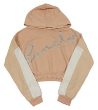 Světlerůžovo-bílá crop mikina s nápisem a kapucí Matalan