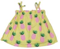 Žluto-růžový crop top s ananasy 