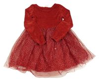 Červené sametovo/tylové šaty H&M