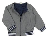 Tmavomodrý melírovaný plátěný jarní bomber s pruhy H&M