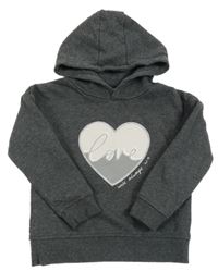 Tmavošedá mikina se srdcem a kapucí Primark