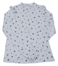 Bílo-černé květované triko s volánky H&M