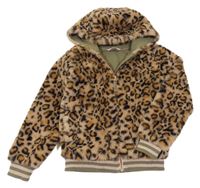 Béžovo-černá kožešinová bunda s leopardím vzorem a kapucí John Lewis