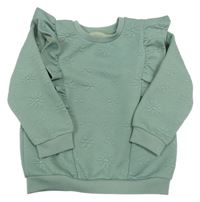 Zelenošedá mikina s květy a volánky Matalan