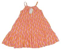 Nové - růžovo-oranžové vzorované lehké šaty M&S