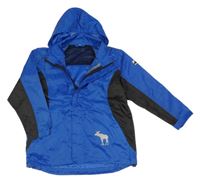 Modro-černá šusťáková nepromokavá větrovka s kapucí