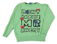 Zelený svetr s nápisem a příšerkami Kiki&Koko