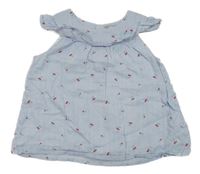 Světlemodro-bílá proužkovaná tunika s třešničkami Primark 