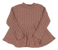 Světlerůžovo-šedý melírovaný peplum svetr 