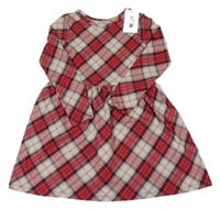 Nové - Červeno-béžovo-černé kostkované bavlněné šaty H&M