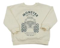 Smetanová oversize mikina s monster truckem a nápisy F&F 