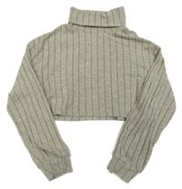 Šedo-smetanový melírovaný žebrovaný úpletový oversize crop rolák SHEIN