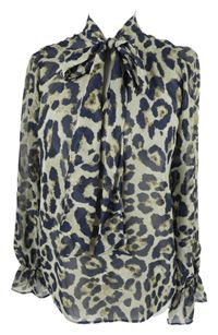 Dámská šedo-tmavomodrá vzorovaná šifonová haelnka s vázačkou Shein 