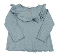 Světlemodré puntíkované žebrované triko s volánkem H&M