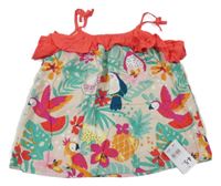 Nové - Béžovo-červený květovaný top s papoušky Mothercare 