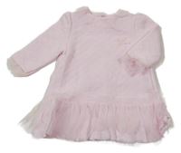 Světlerůžové prošívané teplákové teplé šaty s mašlí a volánky blues baby