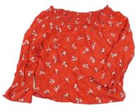 Červená kytičkovaná halenka s lodičkovým výstřihem H&M