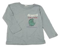 Šedé triko s dinosaurem a nápisy H&M