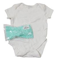 2set - Bílé body + tyrkysová čelenka s mašlí